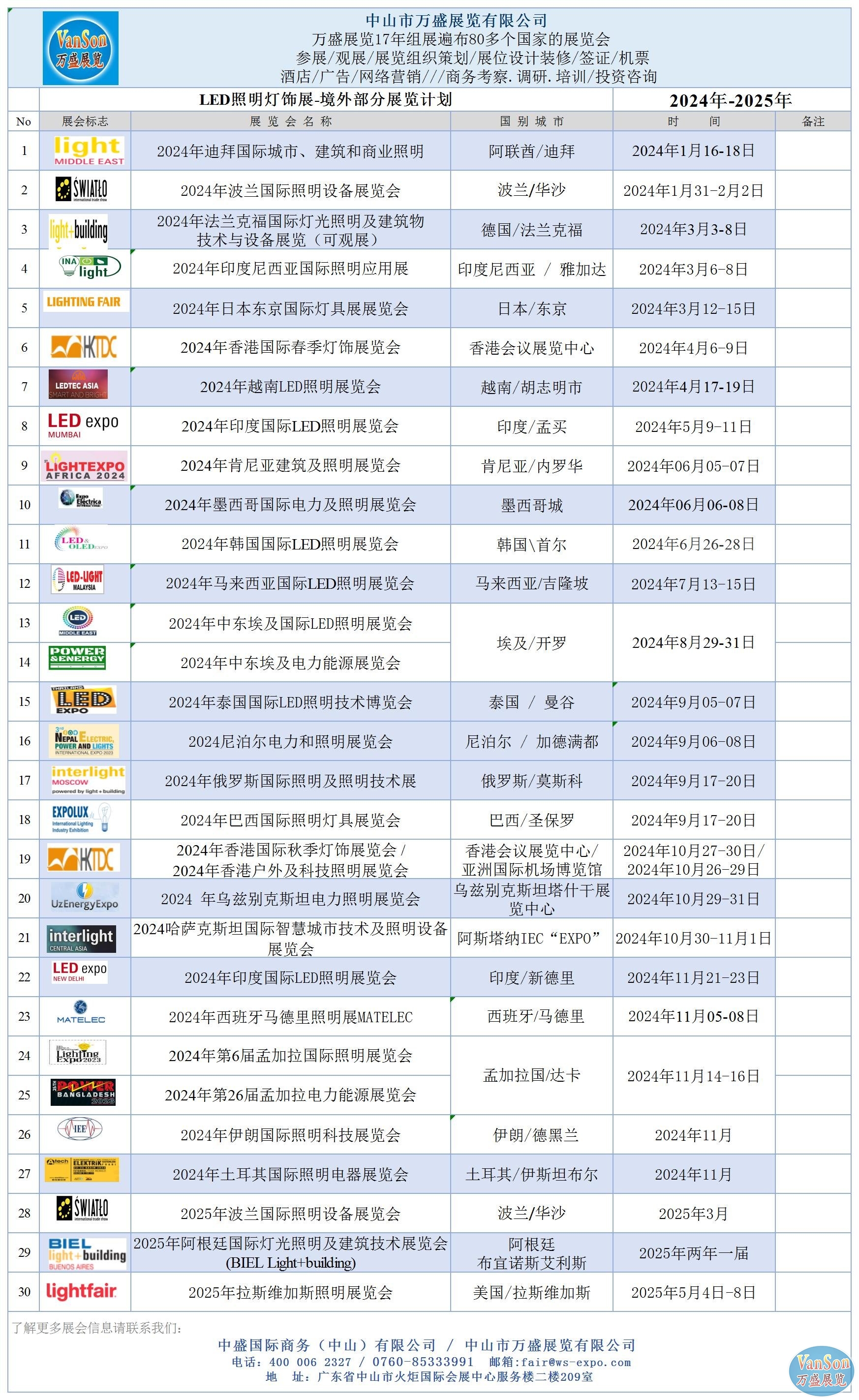 2024-2025年<a href='http://g179.cn' target='_blank'><u>萬盛展覽</u></a>全球燈飾照明展覽會展覽計劃表